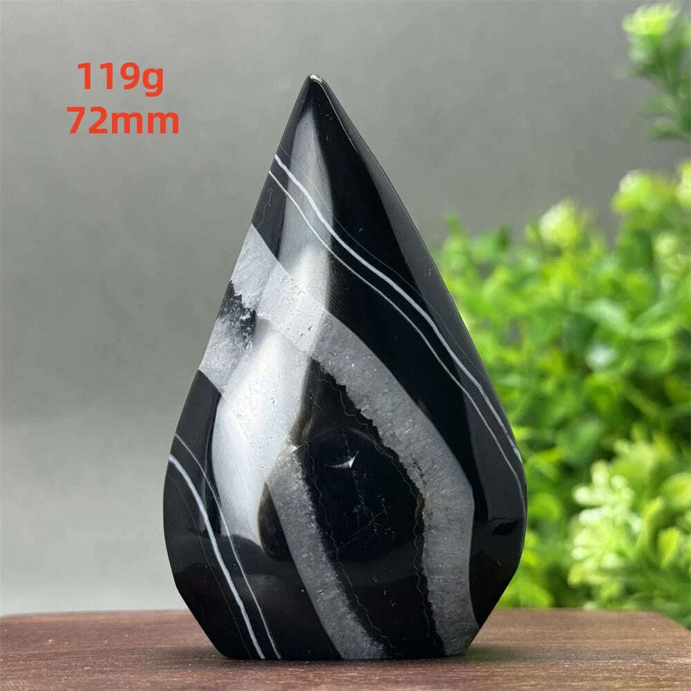 KIMLUD, Natural Crystal Black Onyx Silk Stripes Free Form Torch Healing Reiki Meditation Feng Shui Home Decor Gift, KIMLUD Womens Clothes