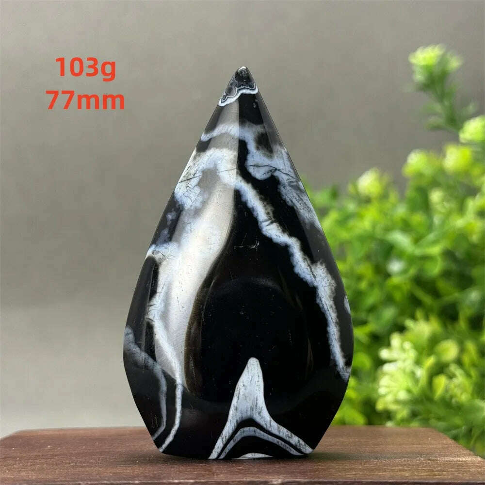 KIMLUD, Natural Crystal Black Onyx Silk Stripes Free Form Torch Healing Reiki Meditation Feng Shui Home Decor Gift, 103g   77mm, KIMLUD APPAREL - Womens Clothes