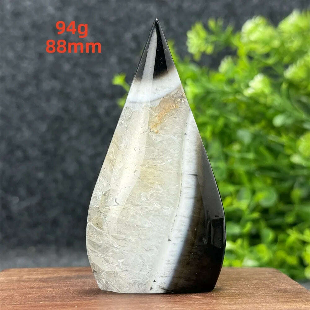 KIMLUD, Natural Crystal Black Onyx Silk Stripes Free Form Torch Healing Reiki Meditation Feng Shui Home Decor Gift, 94g   88mm, KIMLUD APPAREL - Womens Clothes