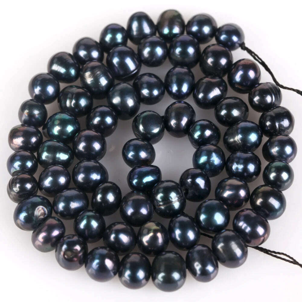 KIMLUD, Natural Freshwater Pearl Beads High Quality Black Round Pearls Beads For Jewelry Making Fit DIY Women Bracelet Necklace Earrings, 6-7mm 61-63pcs, KIMLUD APPAREL - Womens Clothes