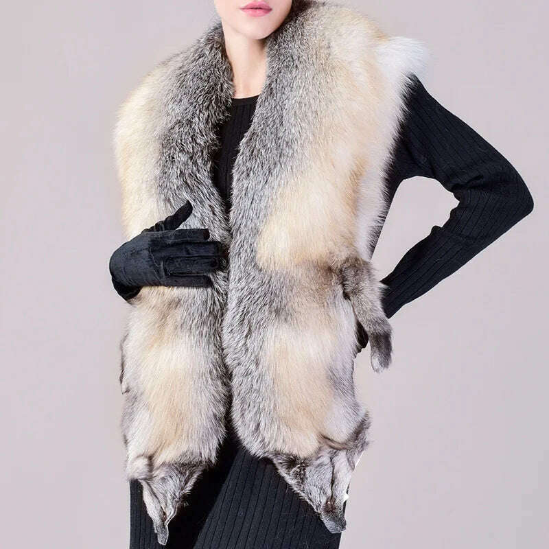 Natural Fur Fox Whole Skin Scarf Ladies Winter Fashion Retro Luxury Party Women Winter Warm Real Fur Collar Ring S5877 - KIMLUD