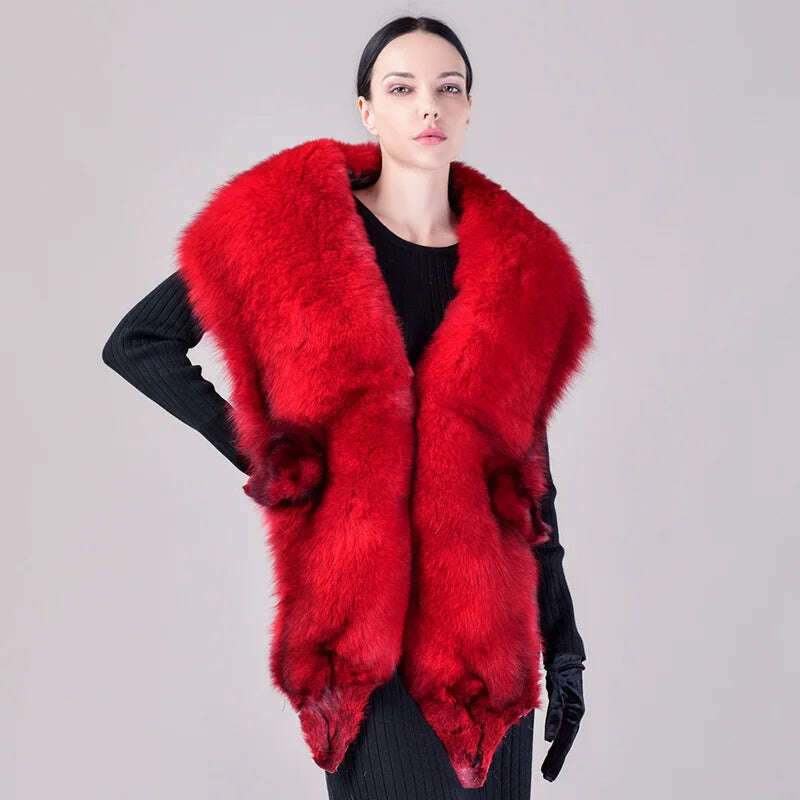 KIMLUD, Natural Fur Fox Whole Skin Scarf Ladies Winter Fashion Retro Luxury Party Women Winter Warm Real Fur Collar Ring S5877, KIMLUD Womens Clothes