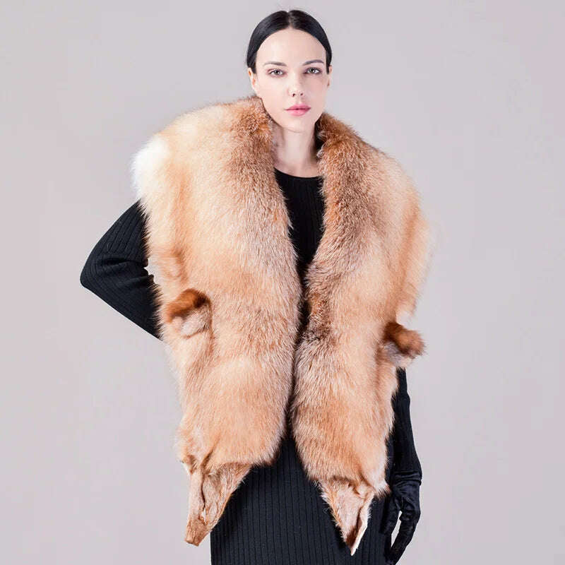 KIMLUD, Natural Fur Fox Whole Skin Scarf Ladies Winter Fashion Retro Luxury Party Women Winter Warm Real Fur Collar Ring S5877, Color 7 / One Size, KIMLUD APPAREL - Womens Clothes