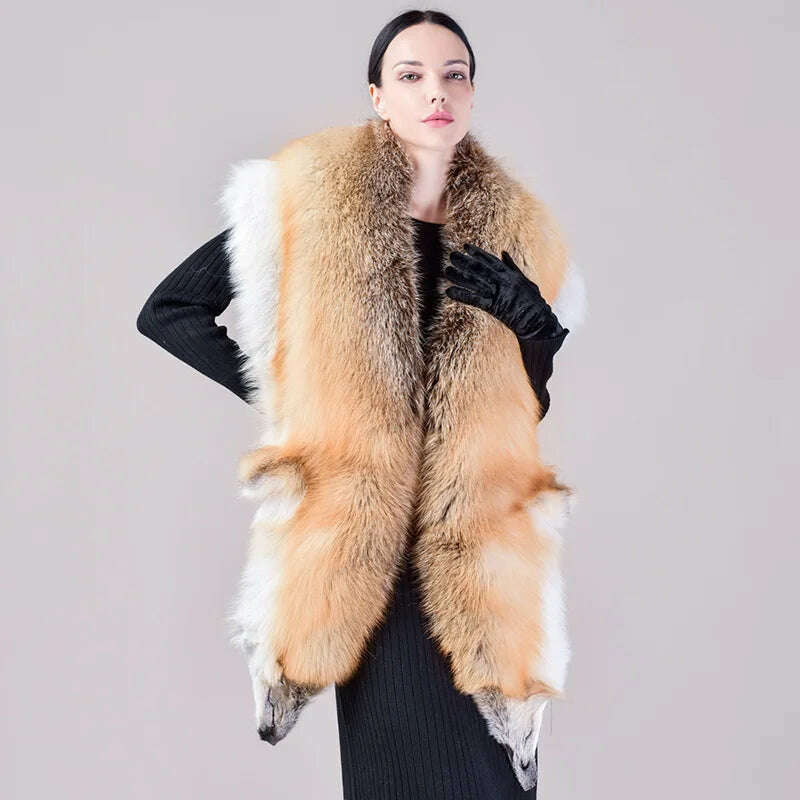 KIMLUD, Natural Fur Fox Whole Skin Scarf Ladies Winter Fashion Retro Luxury Party Women Winter Warm Real Fur Collar Ring S5877, Color 3 / One Size, KIMLUD APPAREL - Womens Clothes