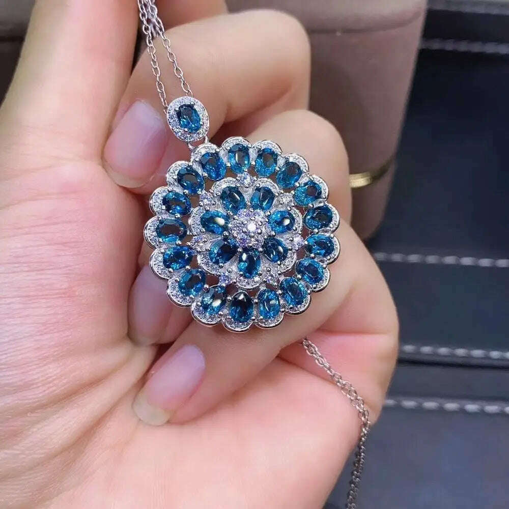 Natural London Blue Pendant With Chain Genuine S925 Sterling Silver Necklace Woman Fashion Jewelry Topaz Jewelry Bridal Pendant - KIMLUD