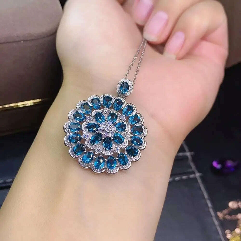 KIMLUD, Natural London Blue Pendant With Chain Genuine S925 Sterling Silver Necklace Woman Fashion Jewelry Topaz Jewelry Bridal Pendant, KIMLUD Womens Clothes