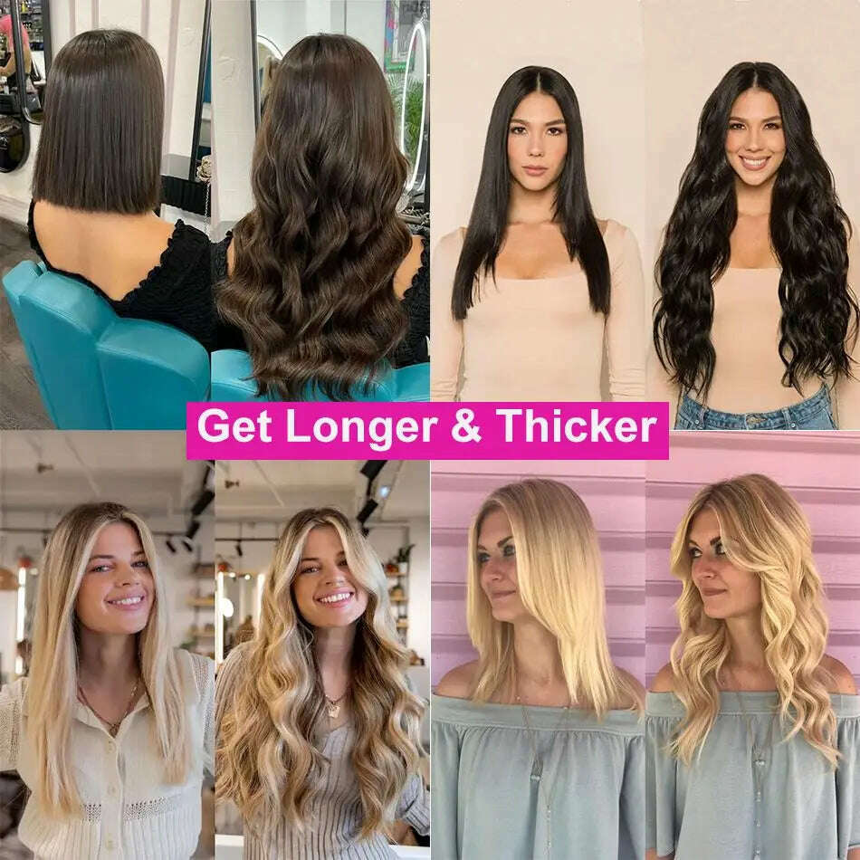 Natural Straight Clip in Hair Extensions Human Hair Seamless Clip in Extensions 100% Unprocessed Full Head Brazilian Virgin Hair - KIMLUD