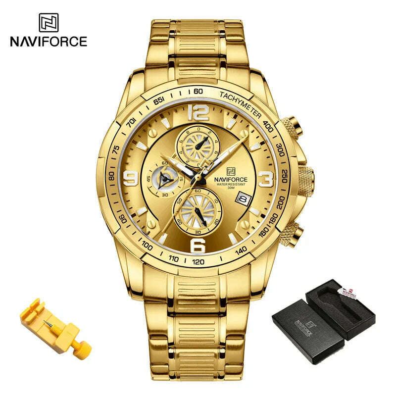 KIMLUD, NAVIFORCE Fashion Big Face Watch for Men High Quality Stainless Steel Luxury Wrist Watch Waterproof Luminous Clock Reloj Hombre, GG-BOX, KIMLUD APPAREL - Womens Clothes