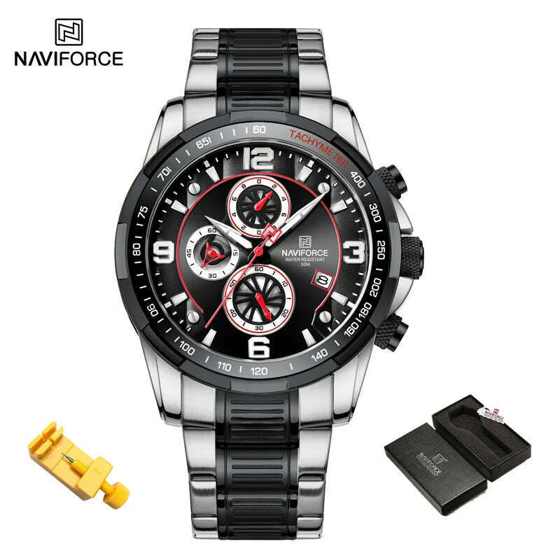 KIMLUD, NAVIFORCE Fashion Big Face Watch for Men High Quality Stainless Steel Luxury Wrist Watch Waterproof Luminous Clock Reloj Hombre, SB-BOX, KIMLUD APPAREL - Womens Clothes