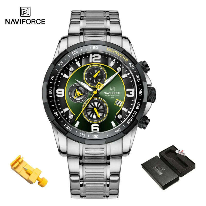 KIMLUD, NAVIFORCE Fashion Big Face Watch for Men High Quality Stainless Steel Luxury Wrist Watch Waterproof Luminous Clock Reloj Hombre, SGN-BOX, KIMLUD APPAREL - Womens Clothes