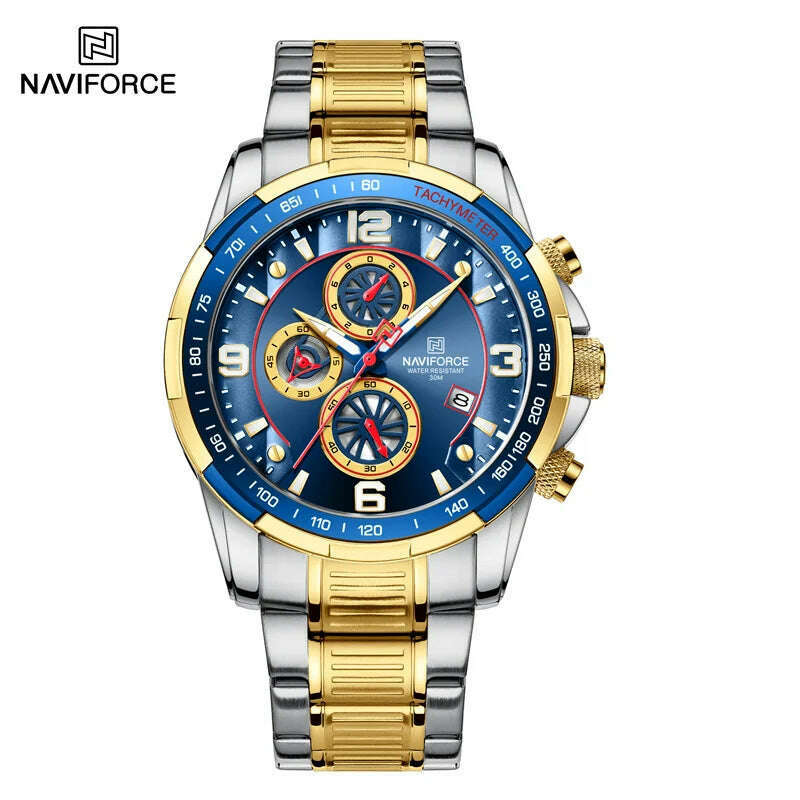 KIMLUD, NAVIFORCE Fashion Big Face Watch for Men High Quality Stainless Steel Luxury Wrist Watch Waterproof Luminous Clock Reloj Hombre, GBE, KIMLUD APPAREL - Womens Clothes