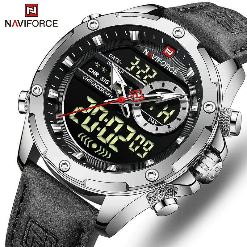 NAVIFORCE Military Watches for Men Fashion Sport Chronograph Alarm Wristwatch Waterproof Quartz Big Clock Digital Male Watch - KIMLUD