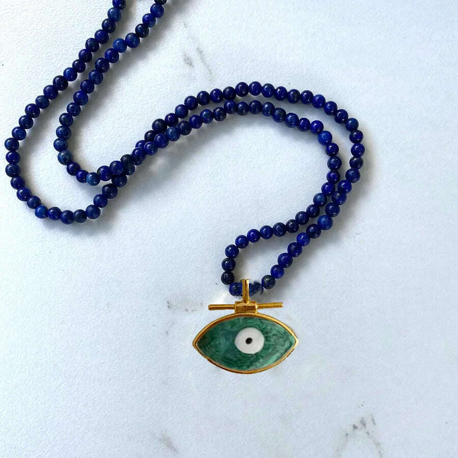 KIMLUD, necklace Wallis OOAK Emerson Evil Eye Naja Lapis Bead Aziza Mixed Gemstone Silk Knotted Gemstone Ope quartz natural stone choker, 50, KIMLUD APPAREL - Womens Clothes