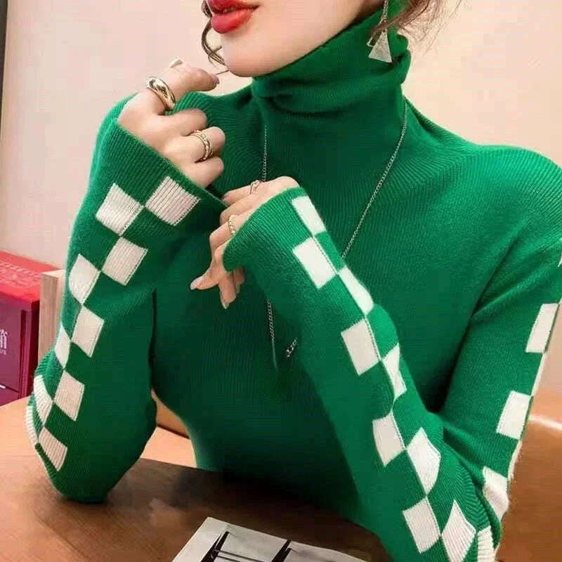 KIMLUD, Neploe 2022 Autumn New All-match Sweaters Women Simple Turtleneck Bottoming Tops Women Y2k Long Sleeve Knitted Pullover, green / S, KIMLUD APPAREL - Womens Clothes