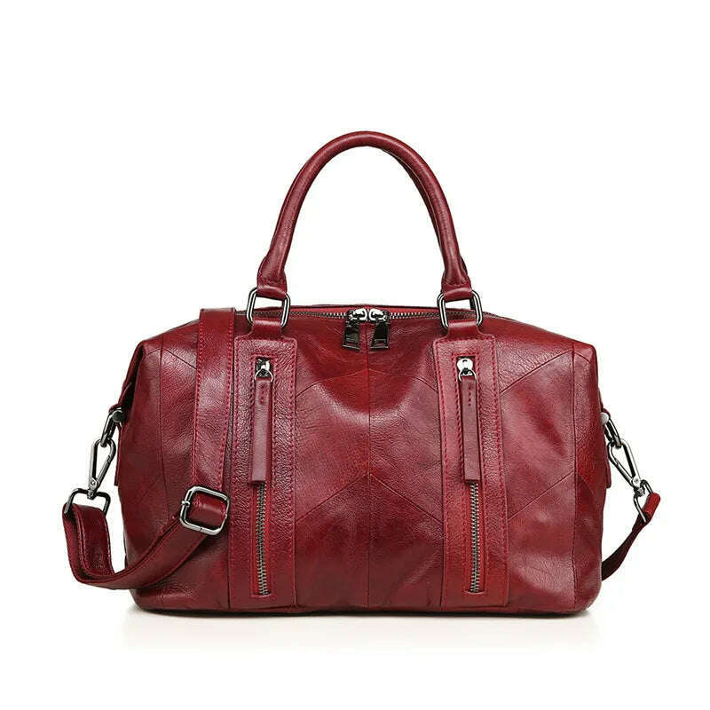 KIMLUD, Nesitu High Quality Fashion Red Black Blue Genuine Leather Women Handbags Girl Female Totes Lady Shoulder Messenger Bags M8958, red, KIMLUD APPAREL - Womens Clothes