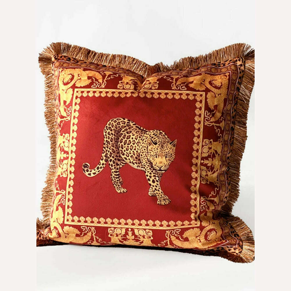 KIMLUD, New 45 X45cm Luxury Tiger Printing Square Pillowcase Model Living Room Sofa Decorative Tassels Cushion Velvet Pillow Cover, 45x45cm / Tiger - Red, KIMLUD APPAREL - Womens Clothes