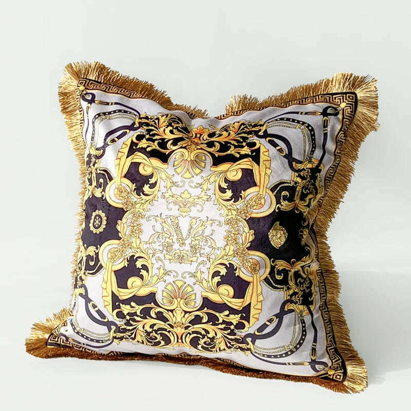 KIMLUD, New 45 X45cm Luxury Tiger Printing Square Pillowcase Model Living Room Sofa Decorative Tassels Cushion Velvet Pillow Cover, 45x45cm / White, KIMLUD APPAREL - Womens Clothes