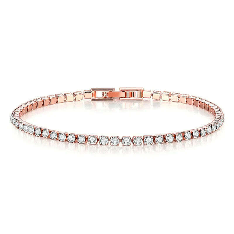 KIMLUD, New 925 Sterling Silver Hip Hop Fashion Women's Tennis Bracelet Rose Gold Shining Cubic zirconia Bracelet Wedding Jewelry Gift, KIMLUD Womens Clothes