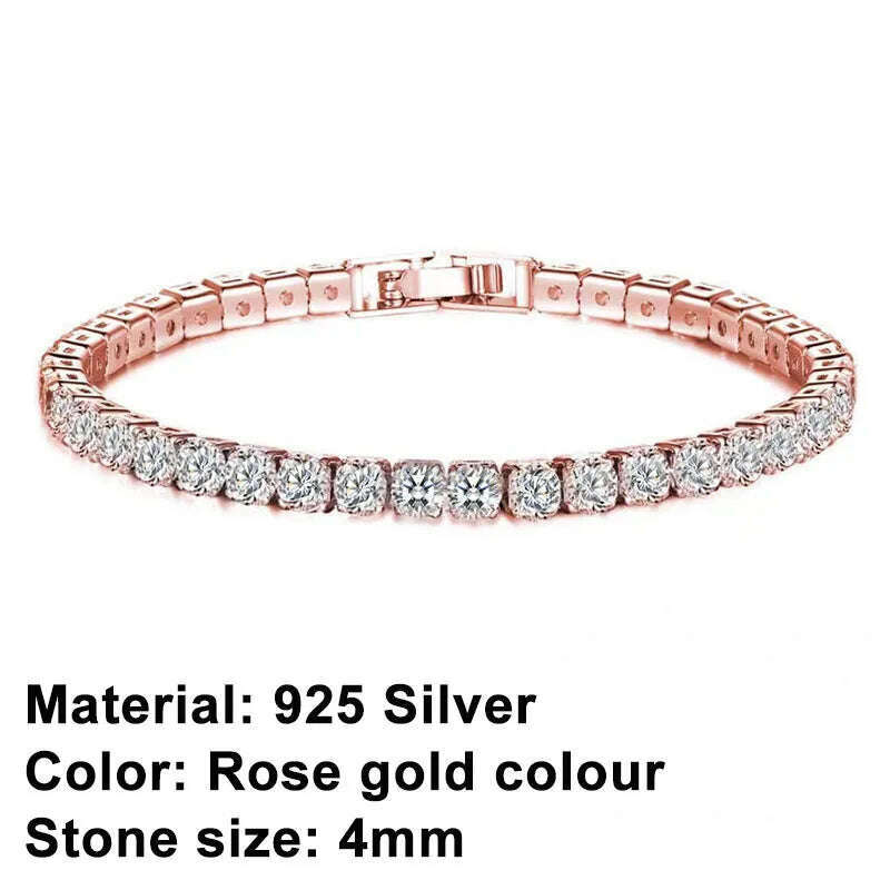 KIMLUD, New 925 Sterling Silver Hip Hop Fashion Women's Tennis Bracelet Rose Gold Shining Cubic zirconia Bracelet Wedding Jewelry Gift, 4mm Rose Gold Bracel / 17cm, KIMLUD APPAREL - Womens Clothes