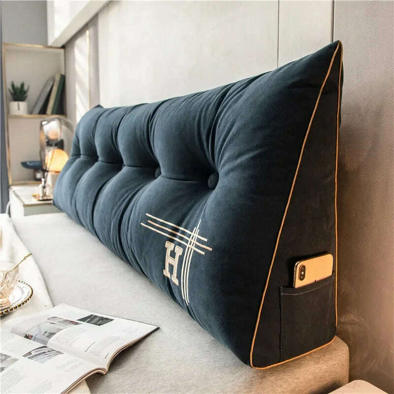 KIMLUD, New Arrival Bedside Cushion Nordic Removable Triangular Bed Backrests Large Pillows For Coussin Headboard Pillow Cushions, Dark blue / 60x50x20cm, KIMLUD APPAREL - Womens Clothes