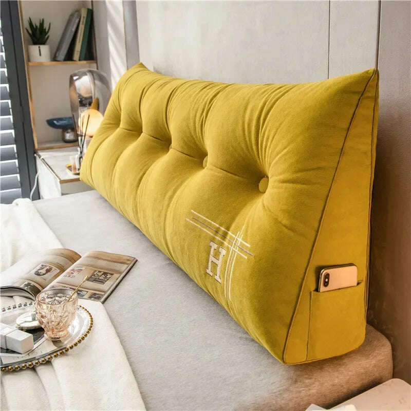 KIMLUD, New Arrival Bedside Cushion Nordic Removable Triangular Bed Backrests Large Pillows For Coussin Headboard Pillow Cushions, yellow / 60x50x20cm, KIMLUD APPAREL - Womens Clothes