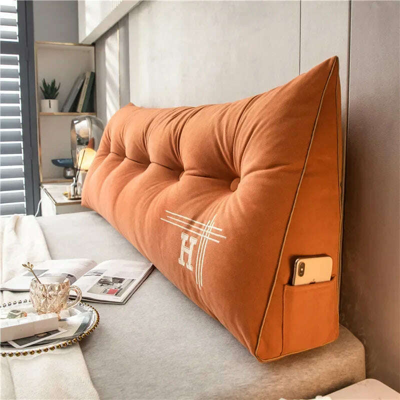 KIMLUD, New Arrival Bedside Cushion Nordic Removable Triangular Bed Backrests Large Pillows For Coussin Headboard Pillow Cushions, Orange / 60x50x20cm, KIMLUD APPAREL - Womens Clothes