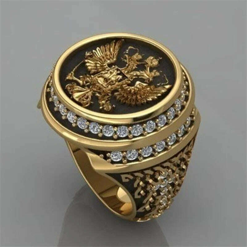 KIMLUD, New Arrival Men Rings Unique Badge Double Headed Eagle Ring Wedding Anniversary Angel Wings Jewelry, KIMLUD Womens Clothes