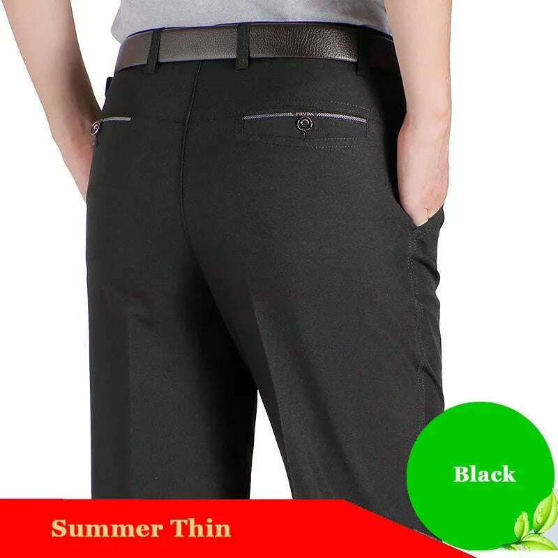 New Arrival Mens Casual Business Pants Men Mid Full Length Soft Trim Brand Trousers Regular Straight Black Grey Large Size 28-40 - KIMLUD