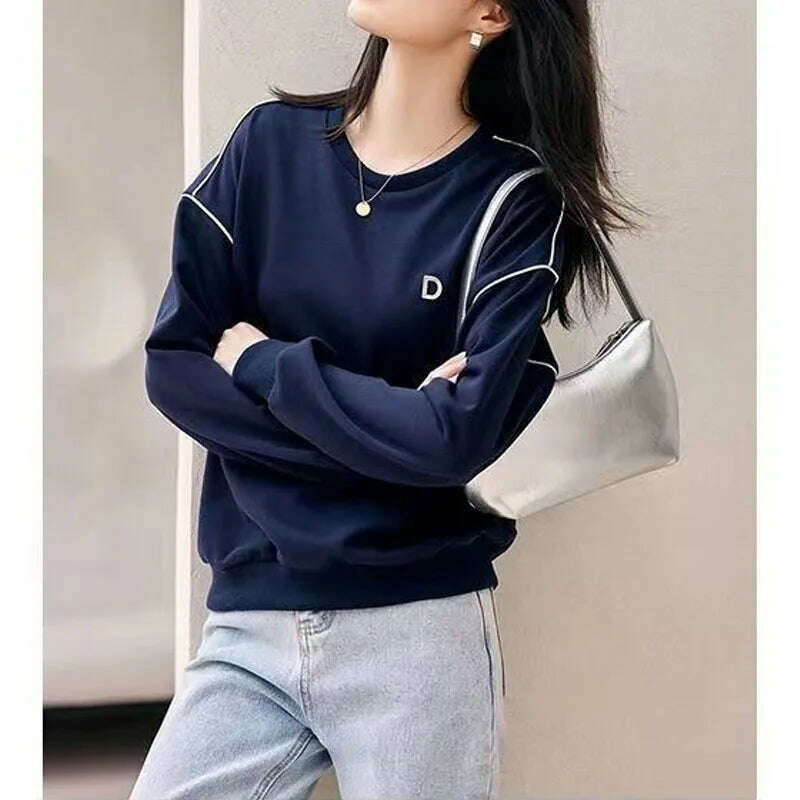 New Autumn Fashion Trend Patchwork Round Neck Loose and Versatile Casual Age Reducing Commuting Women's Long Sleeved Sweater - KIMLUD