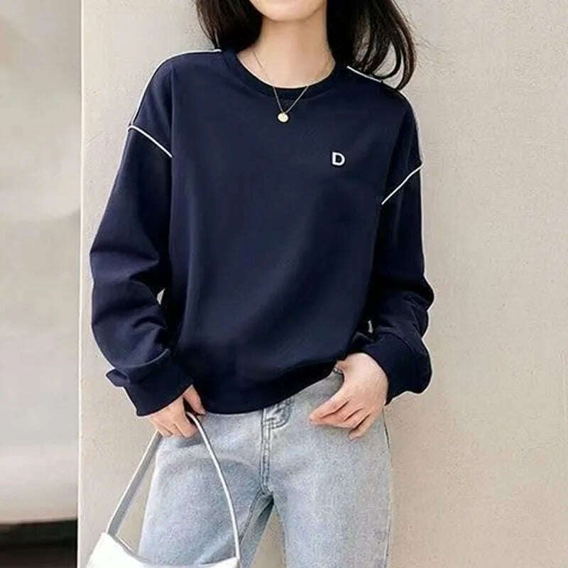 New Autumn Fashion Trend Patchwork Round Neck Loose and Versatile Casual Age Reducing Commuting Women's Long Sleeved Sweater - KIMLUD