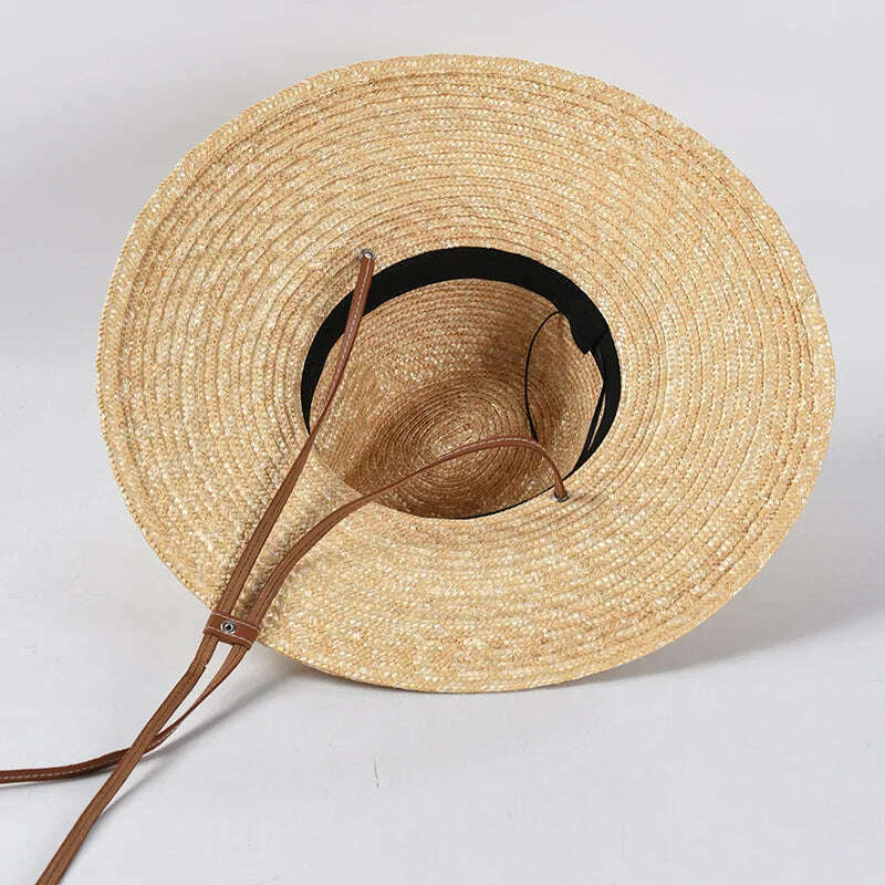 KIMLUD, New Belt Strap Straw Sun Hat For Women Fashion Vacation Beach UV Hats WideBrim Panama Hats Outdoor Wholesale, KIMLUD Womens Clothes