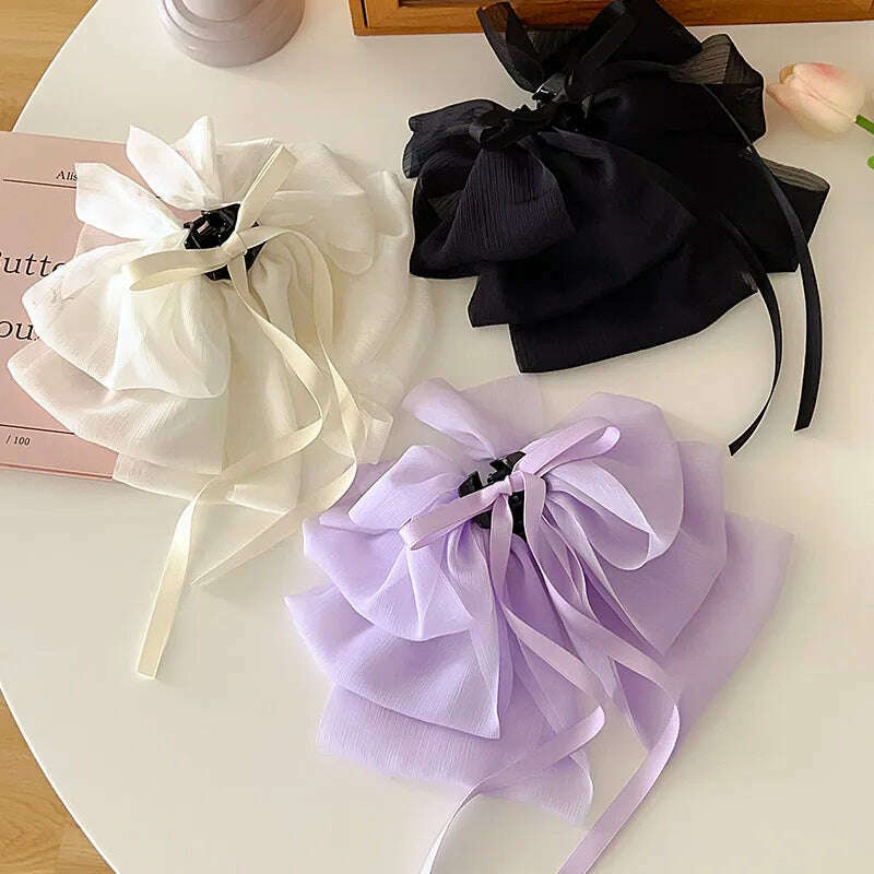 KIMLUD, New Bow Floating Ribbon Grip Clip Girls Elegant Ponytail Braid Claw Clip Retro Luxury Female Hair Card Hair Accessories, KIMLUD Womens Clothes