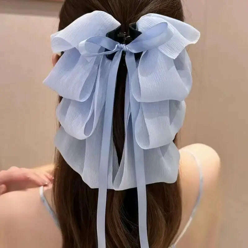 KIMLUD, New Bow Floating Ribbon Grip Clip Girls Elegant Ponytail Braid Claw Clip Retro Luxury Female Hair Card Hair Accessories, 5, KIMLUD APPAREL - Womens Clothes