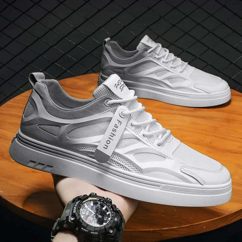 KIMLUD, New Casual Shoe Spring Autumn Men Sneakers Light Shoes Men Vulcanize Shoes White All-match Shoes Male Flats Lace-up Platform, white gray / 39, KIMLUD APPAREL - Womens Clothes