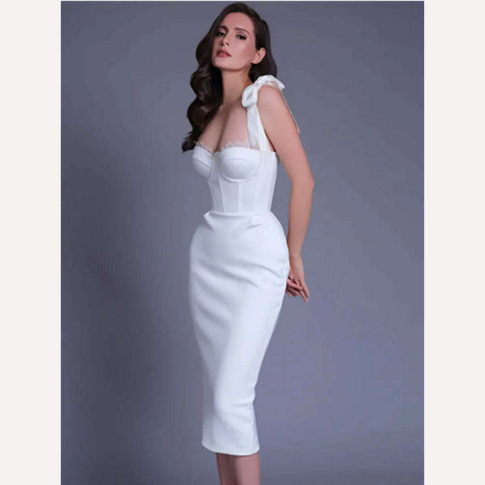 KIMLUD, New Chic Women Summer Sexy Backless Split White Beige Midi Bodycon Bandage Dress 2023 Elegant Evening Party Dress Vestido, KIMLUD Womens Clothes