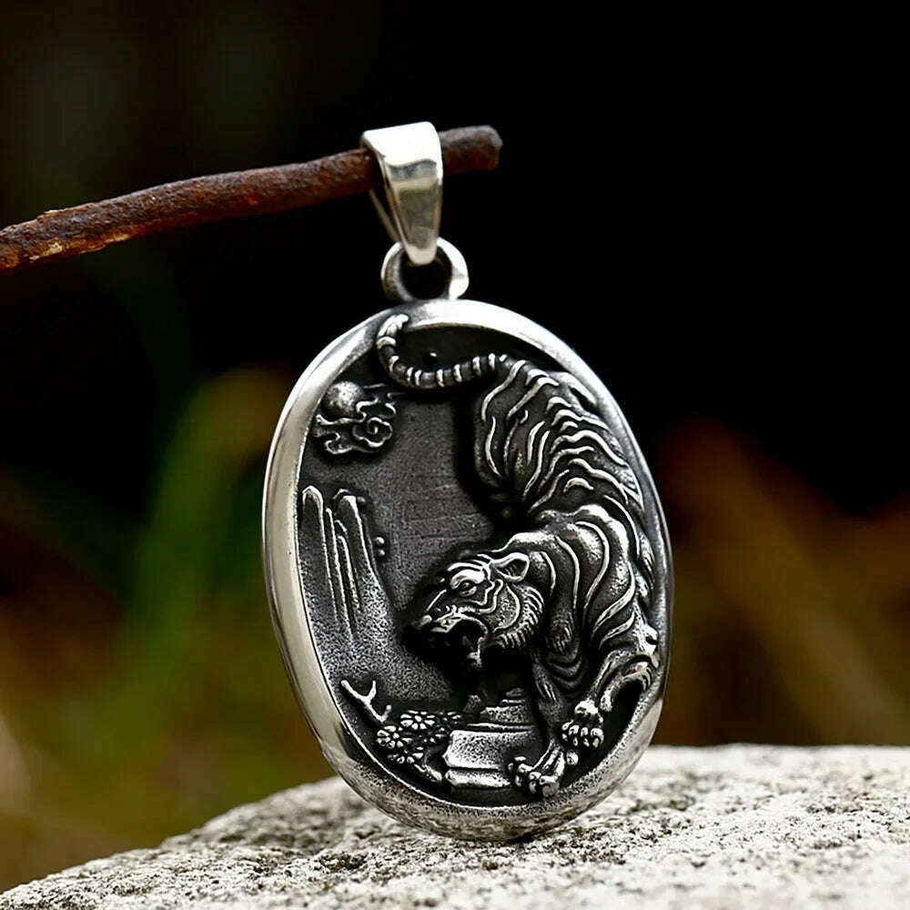 New Design Stainless Steel Tiger Pendant Necklace For Men Punk Domineering Animal Necklaces Fashion Creative Jewelry Wholesale - KIMLUD