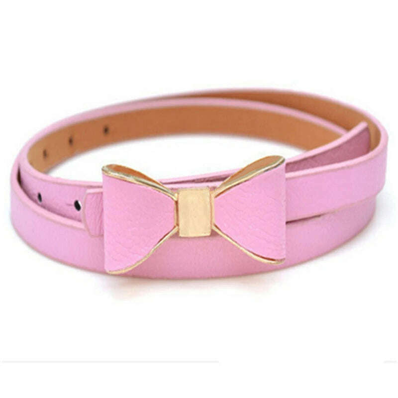 KIMLUD, New Fashion Women Girl Cute Sweet Candy Colors Bowknot PU Leather Thin Skinny Waistband Belt For Dress Hot Drop Shipping, KIMLUD Womens Clothes