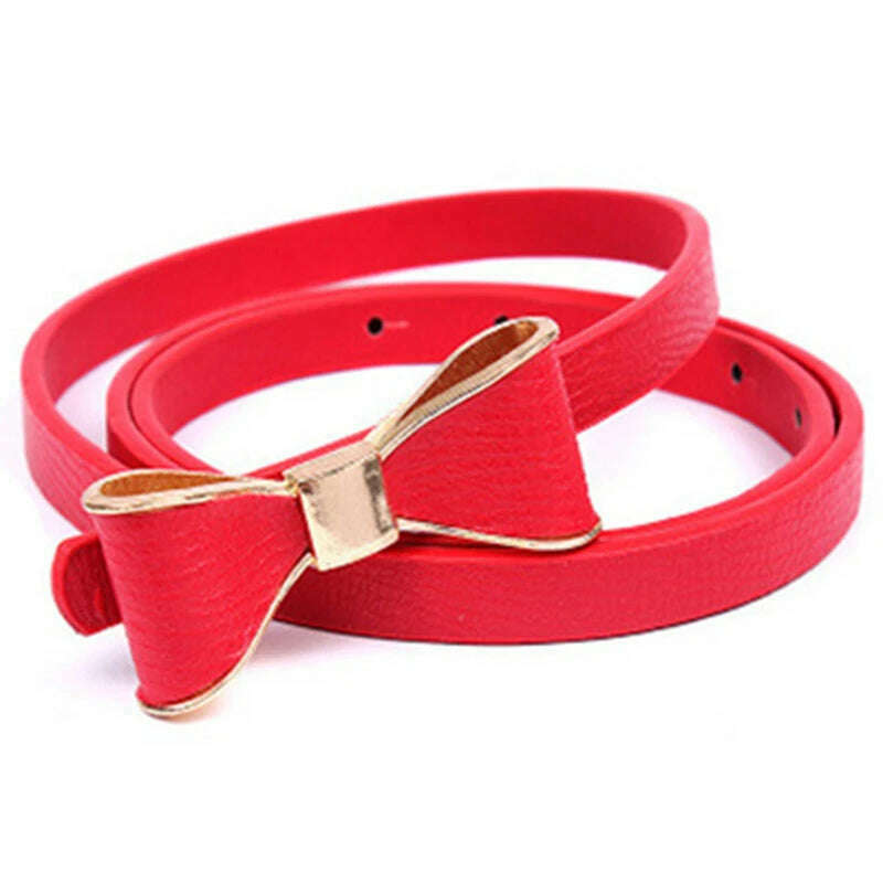 KIMLUD, New Fashion Women Girl Cute Sweet Candy Colors Bowknot PU Leather Thin Skinny Waistband Belt For Dress Hot Drop Shipping, red / CHINA / 1pc, KIMLUD APPAREL - Womens Clothes