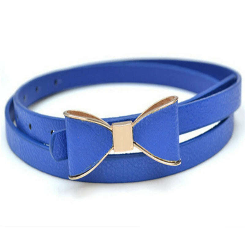 KIMLUD, New Fashion Women Girl Cute Sweet Candy Colors Bowknot PU Leather Thin Skinny Waistband Belt For Dress Hot Drop Shipping, KIMLUD Womens Clothes