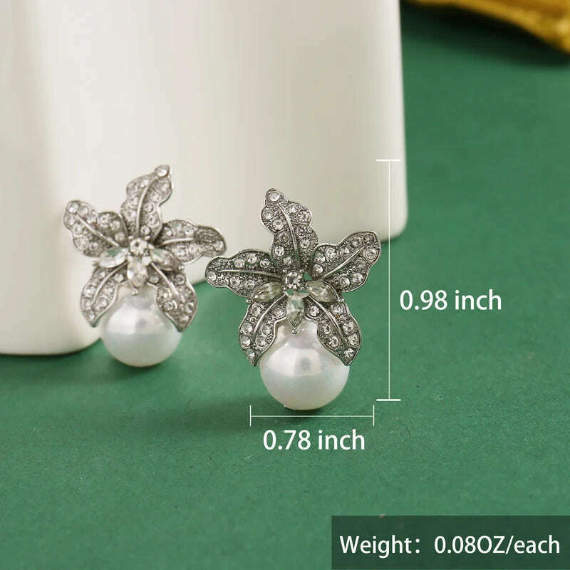 KIMLUD, New Fashion Women's Light Luxury Temperament Metal Flower Shaped Craftsmanship Imitation Pearl Earrings Personalize, KIMLUD Womens Clothes