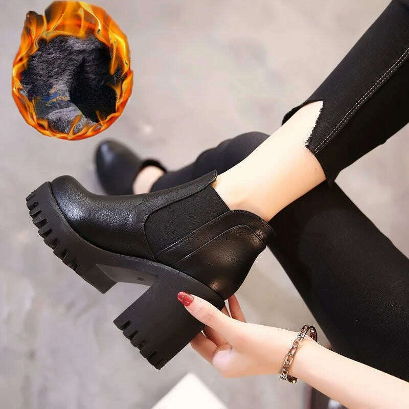 New In Women Boots Comfortable and Elegant Genuine Leather and Fur Shoes Woman Winter 2023 Chelsea Autumn Black Fashion Booties - KIMLUD