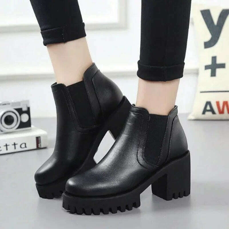 New In Women Boots Comfortable and Elegant Genuine Leather and Fur Shoes Woman Winter 2023 Chelsea Autumn Black Fashion Booties - KIMLUD