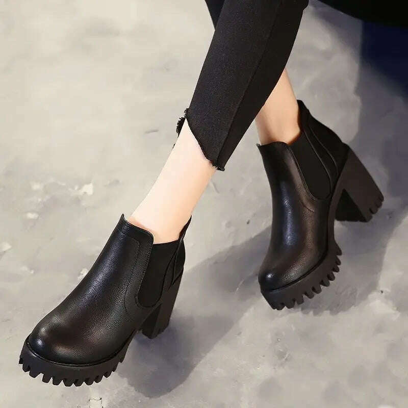 New In Women Boots Comfortable and Elegant Genuine Leather and Fur Shoes Woman Winter 2023 Chelsea Autumn Black Fashion Booties - KIMLUD