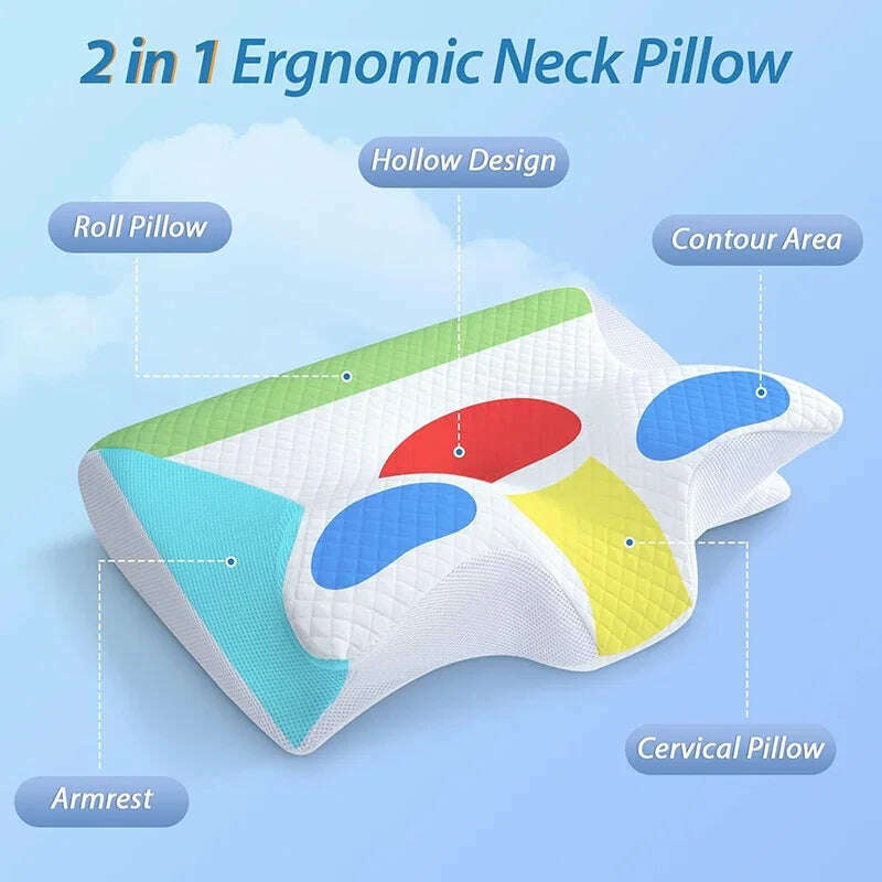 KIMLUD, New Memory Foam Cervical Pillow, 2 in 1 Ergonomic Contour Orthopedic Pillow for Neck Pain, Contoured Support Pillows,Neck Pillow, KIMLUD Womens Clothes