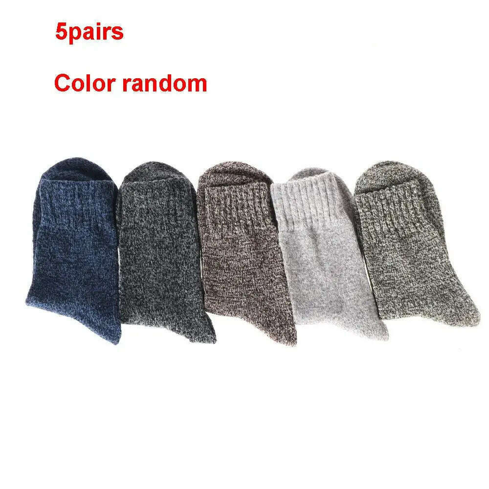 KIMLUD, New Men's Wool Socks Stripe Casual Calcetines Hombre Thick Cotton Socks Winter Warm Socks Male Soft Skin-friendly, -5pairs-, KIMLUD APPAREL - Womens Clothes