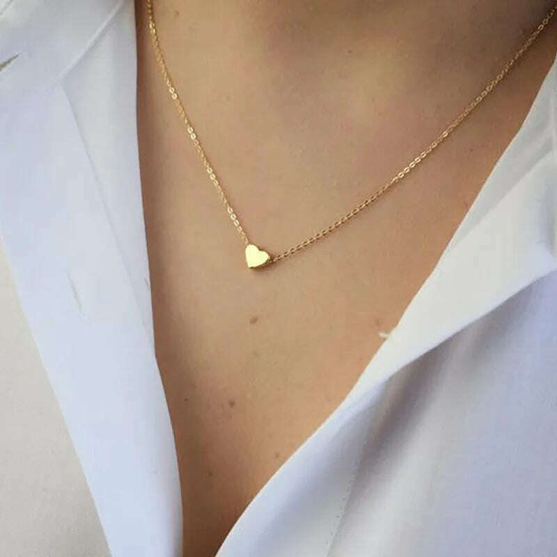 New Minimalist Clavicle Necklaces for Women Tiny Heart LOVE Necklaces Dainty Fashion Jewelry Beach Summer Collares Bijoux - KIMLUD