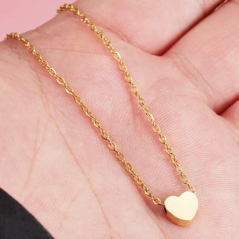 KIMLUD, New Minimalist Clavicle Necklaces for Women Tiny Heart LOVE Necklaces Dainty Fashion Jewelry Beach Summer Collares Bijoux, KIMLUD Womens Clothes