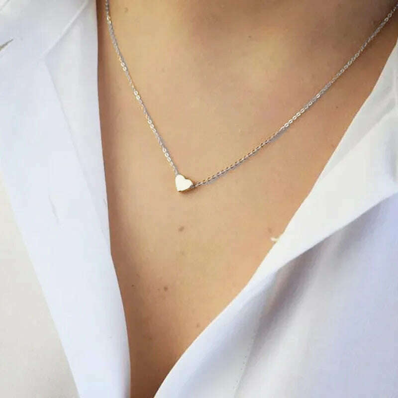 KIMLUD, New Minimalist Clavicle Necklaces for Women Tiny Heart LOVE Necklaces Dainty Fashion Jewelry Beach Summer Collares Bijoux, N219-02 SILVER, KIMLUD APPAREL - Womens Clothes