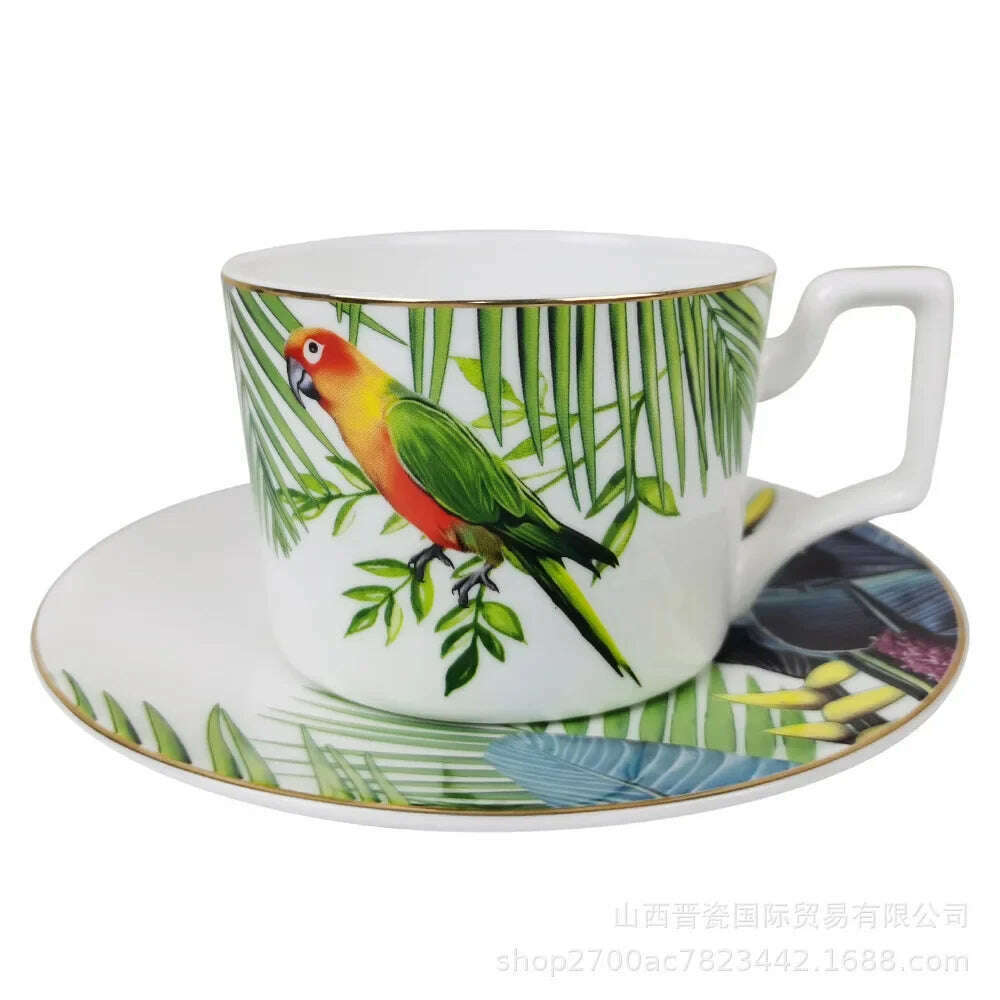 KIMLUD, New Parrot Bone China Tableware Set Pastoral Phnom Penh Western Food Plate Household Bowl Coffee Cup Pratos Para Jantar Kitchen., 275ml, KIMLUD APPAREL - Womens Clothes