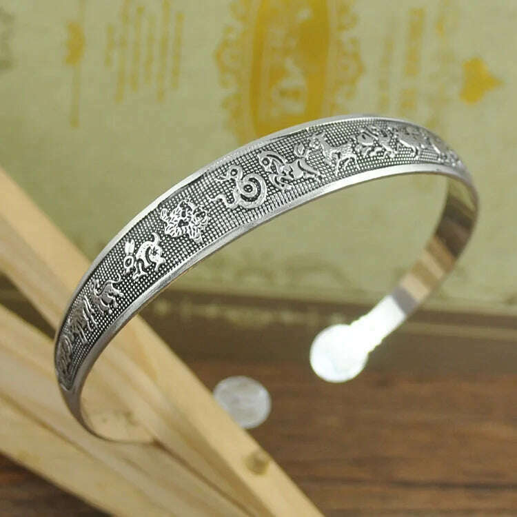 KIMLUD, New Retro Cuff Bracelets Tibetan Silver Metal Carving Fish Elephant Flower Bangles Vintage Gypsy Jewelry Female Gifts, B1033A, KIMLUD APPAREL - Womens Clothes